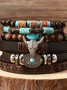 6pcs/Set Retro Western Cowboy Style Beaded Bracelets - Nhiều màu - Xem 4