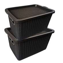 Vmingo Basket Organizer Box Plastic Rattan Woven Design Stackable With Lid Multipurpose Box For Clothes Toys Bathroom Kitchen Closet Decorative Storage Organizer For Home 2pcs - Brown - View 9