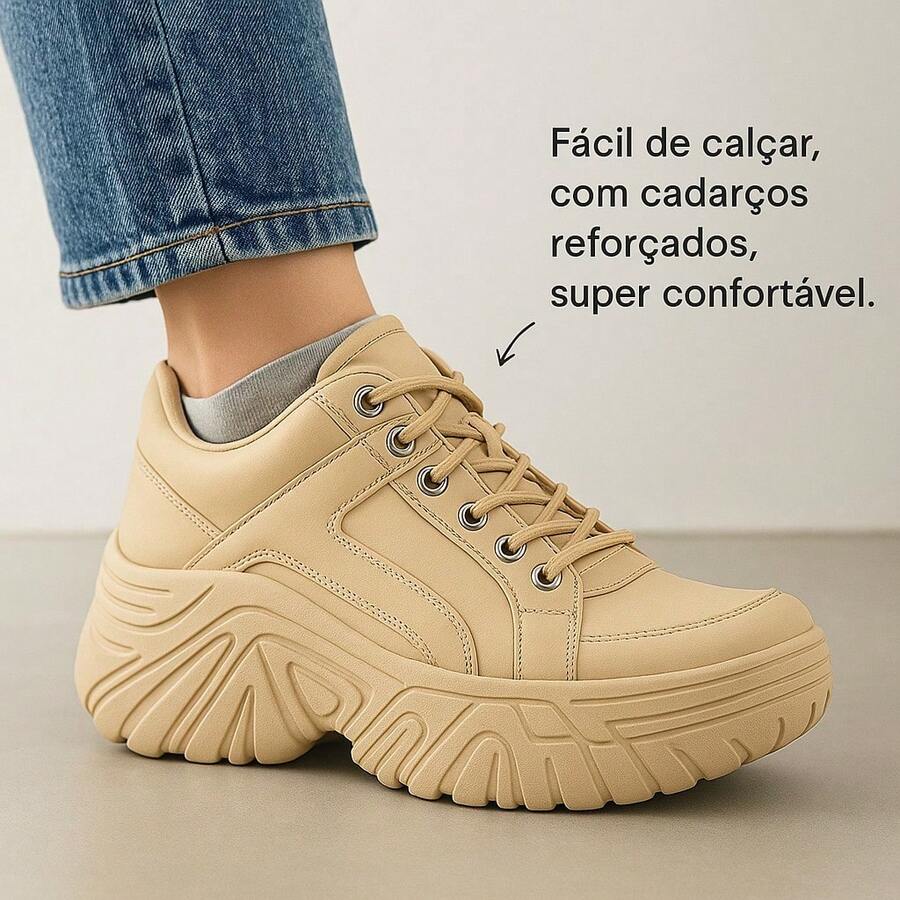 Buffalo Women's High Platform Sneakers Tractor Shoe 7cm High Promotion - 米色 - 查看 1