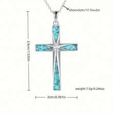 Turquoise Punk Style Green Stone Foldable Stainless Steel Cross Pendant Necklace For Women - Unique Gift For Friends And Girlfriends On Birthdays Or Holidays, Cross Necklace For Women, Necklace For Women, Jewellery For Women, Necklace For Lady, Necklace For Woman, Long Necklace For Women, Jewelry For Woman - Dây chuyền ngọc lam đen - Xem 6