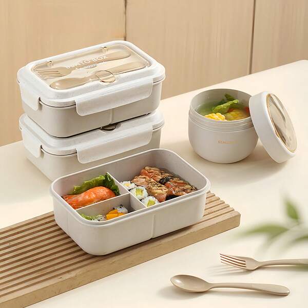 Juego de fiambrera para adultos, recipientes para preparación de comidas con botella de agua, bol para sopa, bolsa de almuerzo, caja bento, adecuado para trabajadores de oficina, estudiantes, reuniones al aire libre, campamentos, etc.