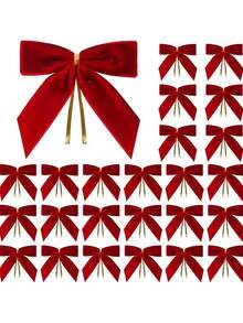 12/24 pièces Petits nœuds de Noël en velours Ornement mignon et doux Décorations de Noël Convient pour sapin de Noël, couronne, emballage cadeau, artisanat DIY, mariage, fête, sacs à friandises, décoration de la maison, décorations de Noël, décoration de chambre d'hiver