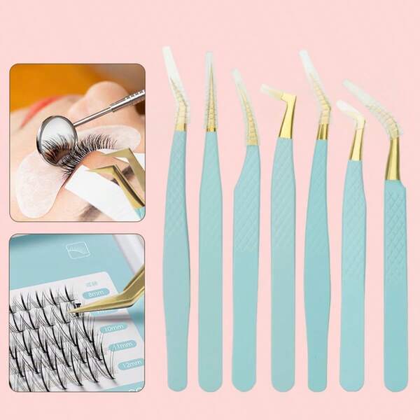 1pc Professional Women's Eyelash Makeup Toolkit, Multi-Style Precision Blue Stainless Steel Tweezers - Pointed Slant Tip Design, Must-Have For Lash Artists, Ideal For Eyelash Extensions, Eyebrow Shaping, Splinter Removal And Multi-Functional Beauty Applications.