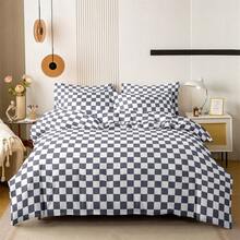 3pcs Geometric Checkerboard Duvet Cover Set (2*Pillowcases, 1*Duvet Cover, No Filler), Gray & White Checkered Bedding Set, Super Soft, Comfortable, Breathable, Suitable For All Seasons, Perfect For Bedroom, Guest Room, Dorm And Hotel Decor