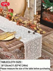 1 pieza Camino de mesa de encaje tejido de Navidad, con elementos de árbol de Navidad, diseño minimalista clásico, adecuado para la cocina, decoración de mesa del comedor, decoración navideña