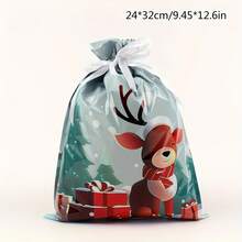 2PCS/Set Christmas Gift Packaging Bags With Drawstring Closure Festive Santa Reindeer Snowflake Tree Designs Multiple Styles Of Gift Packaging Bags Durable Plastic Holiday Treat Bags For Xmas Decorations Candy & Presents - Multicolor - View 16