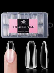 240片尖头美甲贴纸，带收纳盒，全覆盖，12种尺寸，预成型长透明软胶美甲贴纸，亚克力按压式美甲贴纸，适用于美甲沙龙和家庭DIY使用 - 無色 - 查看 5