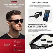 Wireless Smart Glasses, Dual Camera Recording Function, Camera Pixel 500W, Stereo 360° Surround Sound, High-Quality Lenses, Fashionable Technology Glasses, With Three Lenses (Anti-Blue Light, Anti-Ultraviolet Black, Double Brown) - 黑色 - 查看 4