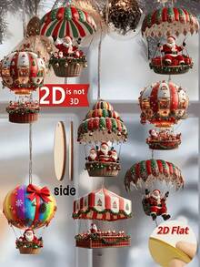 10Pcs Set Vintage Handmade-Style Hanging Ornaments - Artificial Wood Hot Air Balloon & Sleigh With Santa Claus, Gold Cupolas & Striped Canopies - For Christmas Tree Indoor/Outdoor, Garden, Wedding, Birthday Party, Easy-Hang Twine - Multicolor - View 3