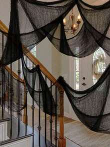 1 szt./3 szt. Czarny 30*72 cale (72*183 cm) Dekoracja na imprezę Halloween Nawiedzony dom Gaza DIY Dekoracyjna tkanina Nadaje się do produkcji dekoracji w atmosferze Halloween, idealna do drzwi, podwórka, drzewa, okna