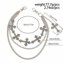 1 pieza Cinturón de cadena de cruz con estilo Fairycore punk, cadena de Body de aleación de hierro multicapa, cadena de pantalones con encanto personalizado para mujer, para decoración de pantalones, casual, festival de música, accesorio de fiesta