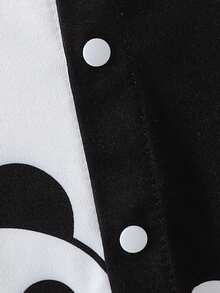 Cute Cartoon Panda Digital Print Contrast Color Jumpsuit With Small Ear Hat, Casual Outdoor Wear For Spring & Autumn - Black and White - View 6