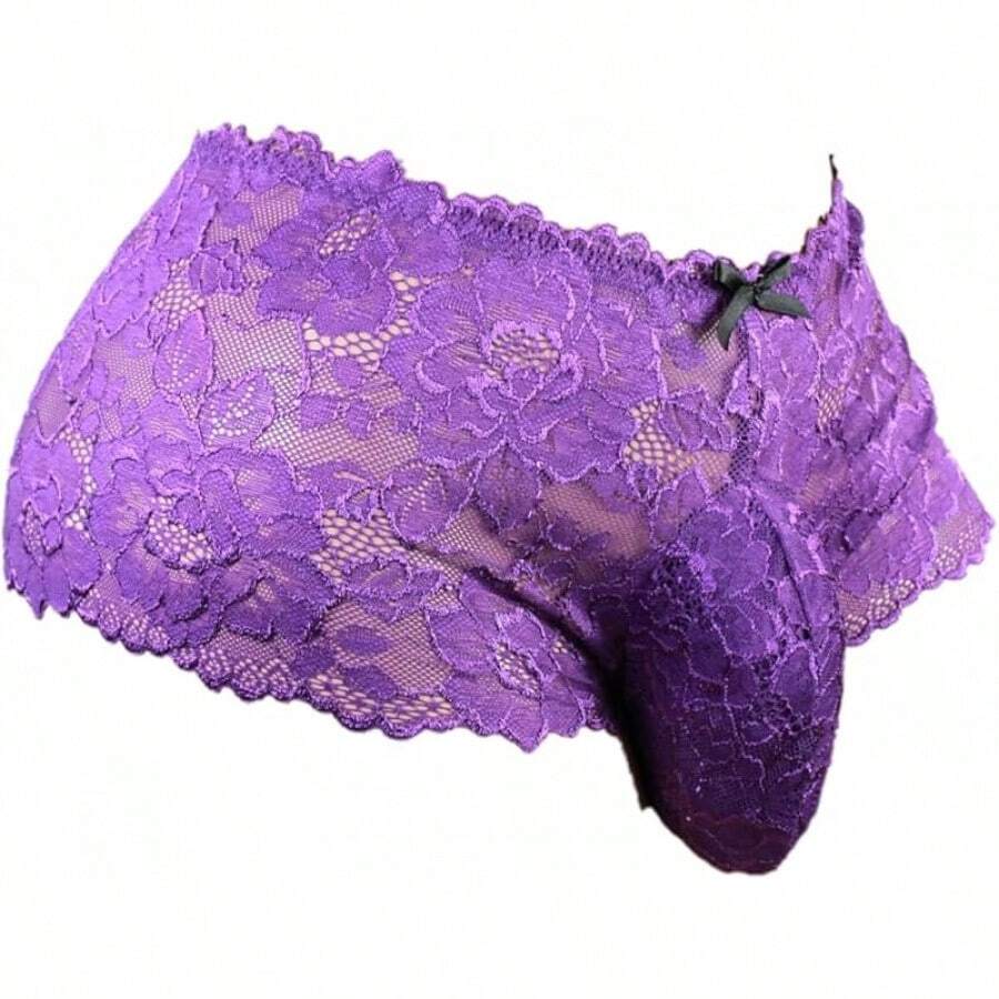 Men's Soft Lace Pouch Briefs - Breathable & Supportive Underwear - Purple - View 1
