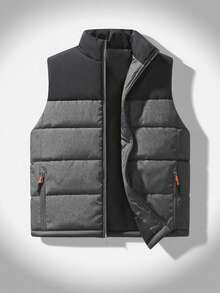 男士保暖背心，立领加厚背心，适合休闲和运动，秋冬季 - 灰色 - 查看 3