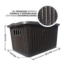 Vmingo Basket Organizer Box Plastic Rattan Woven Design Stackable With Lid Multipurpose Box For Clothes Toys Bathroom Kitchen Closet Decorative Storage Organizer For Home 2pcs - Brown - View 8