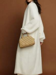 Áo khoác cardigan nữ lót lông giả, áo len dài dệt kim kiểu dáng thường ngày, áo khoác ngoài thanh lịch màu trơn dành cho nữ công sở, thích hợp cho mùa thu/đông. - trắng - Xem 8