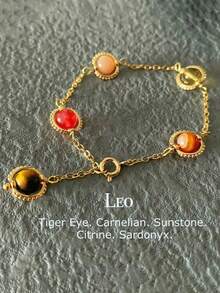 Pulsera de piedras preciosas hecha a mano para el signo zodiacal Leo, 12 piedras de nacimiento del zodíaco, cornalina, piedra del sol, ojo de tigre, ágata roja, citrino, joyería zodiacal natural, cumpleaños