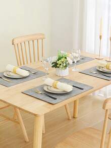 8 件皮革耐热餐垫双面布艺纹理皮革餐垫适用于餐桌防水可擦拭可水洗 PU 桌垫，易于清洁防滑餐垫 - 淺灰色 - 查看 3