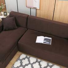 Set Of 2 Thick Plush Sofa Covers Stretch Sofa Covers Sofa Set Slipcover Furniture Protector For L-Shaped Corner Sofa (3+3 Seater) - Cà phê nâu - Xem 5