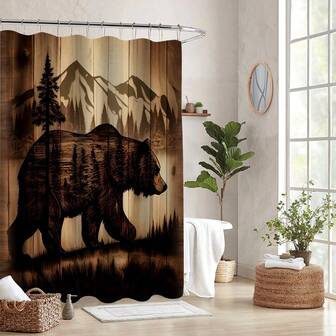 1pc Deluxe Bear Pattern Bathroom Essentials Set - Waterproof Shower Curtain With Rust-Resistant Hooks, And Coordinating Bathroom Decor For A Complete Bathroom Makeover Christmas Decor