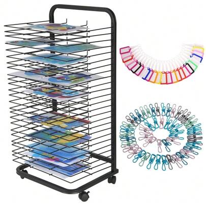 25-Shelf Art Drying Rack, Mobile Paint Drying Rack, Art Canvas Storage With Removable Shelves For Art Studios & Classrooms, 13.5" D X 17.5" W X 41.5" H, 25th Floor