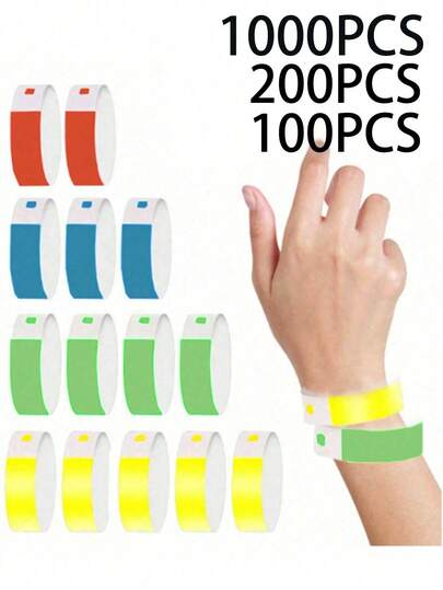 100/1000 szt. Wodoodporne papierowe opaski na nadgarstek, kolorowe opaski na nadgarstek, kolorowa bransoletka na wydarzenie sportowe, imprezę, pasek na nadgarstek do zawodów, kolorowa opaska na ramię, opaski na nadgarstek do aktywności, imprezy, koncertu, festiwalu muzycznego i targów, sportu klubowego, święta, 1 szt.