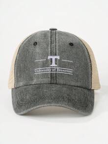 1 pieza Gorra de béisbol de malla lavada con bordado de UNIVERSIDAD, sombrero casual de protección solar para exteriores adecuado para viajes, playa, vacaciones, estilo versátil de moda Y2K unisex