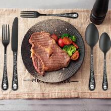 5/20/30pcs Gothic Design Cutlery Service For 4/6, Premium Stainless Steel Flatware Includes Spoon Fork And Knife, Cool Silverware With Skull&Rose Pattern, Mirror Polished, Nice Gift For Dark&Rock Lover//Birthday ,Kitchen,Christmas Gift,School Supplies - màu đen - Xem 8