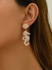 1 Pair Creative & Fashionable Cute Seahorse Alloy Rhinestone & Faux Pearl Earrings, Luxury Personalized Design Women's Earrings Suitable For Daily Wear And As A Thoughtful Gift For Family And Friends - Nhiều màu 9 - Xem 2