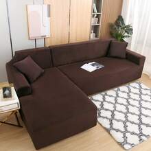 Set Of 2 Thick Plush Sofa Covers Stretch Sofa Covers Sofa Set Slipcover Furniture Protector For L-Shaped Corner Sofa (3+3 Seater) - Cà phê nâu - Xem 3