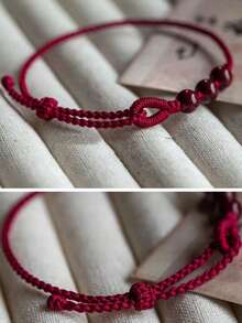 1pc Red Rope Woven Amulet Blessing Bracelet, Lucky Beads Bracelet For Women And Men, Lovers, Family, Friends, Suitable For Daily Wear - Cinnabar Red Rope - View 4