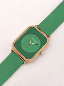 1 pieza Reloj de mujer elegante con esfera rectangular y cuarzo simple, con correa de silicona, adecuado para deportes y uso diario, color rojo - Rojo - Ver 9
