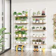 5-Tier Bookshelf, Wall Mount Ladder Shelf With Wood Board And Industrial Metal Frame, For Home Office, Living Room, Bedroom, Entryway And Hallway, (1, White/Oak) - 白色/橡木色 - 查看 6
