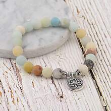 سوار خرز أمازونيت طبيعي مع تميمة شجرة الحياة والأزهار والبوذا والأوم، سوار للتأمل والروحانيات للرجال والنساء