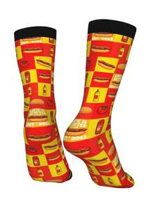 1 Pair Retro Life Is Better With Hot Dogs (1) For Men & Women 3D Digital Printed Athletic Socks, All-Season Comfort For Fitness, Hiking, Travel & Casual Attire Matching Couple Gift For Birthdays, Weddings, Mothers Day - 黑色 - 查看 5
