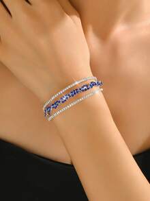 1pc Minimalist Fashion Copper Inlaid Crystal Multilayer Open Bangle Bracelet, Suitable For Daily Wear