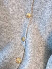 1pc Solid Color Button Front Women Cardigans, Round Neck Casual Grey Cardigan, Versatile Loose Fit Minimalist Sweater Cardigan With Metal Buttons, Long Sleeve - Light Grey - View 6