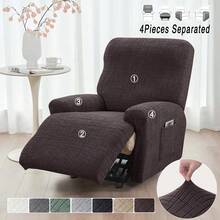 1Seater Jacquard Recliner Chair Cover Split Design Armchair Cover Elastic Single Washable Sofa Slipcover With Pocket For Home Office - Multicolor - View 12