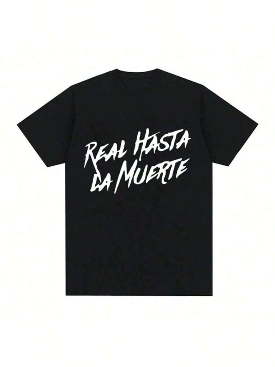 BREATHABLE COOL SUMMER Rapper Anuel AAs 2023 Concert Print T Shirt Real Hasta La Muertes Album T Shirts Wowomen's Hip Hop Short SLEEs Ve T-Shirt Male 71720 - 黑色 - 查看 1
