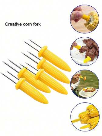 10pcs Stainless Steel Corn Holders Perfect For BBQs And Picnics Corn Holders Stainless Steel Corn Cob Holders Interlocking Corn On The Cob Double BBQ Fork Skewers For Home Cooking Parties Camping Kitchen Gadgets
