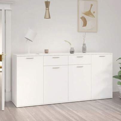 Aparador Larryhot Blanco 160x36x75 cm Madera de ingeniería, duradera, fácil de montar, ideal para la decoración del hogar