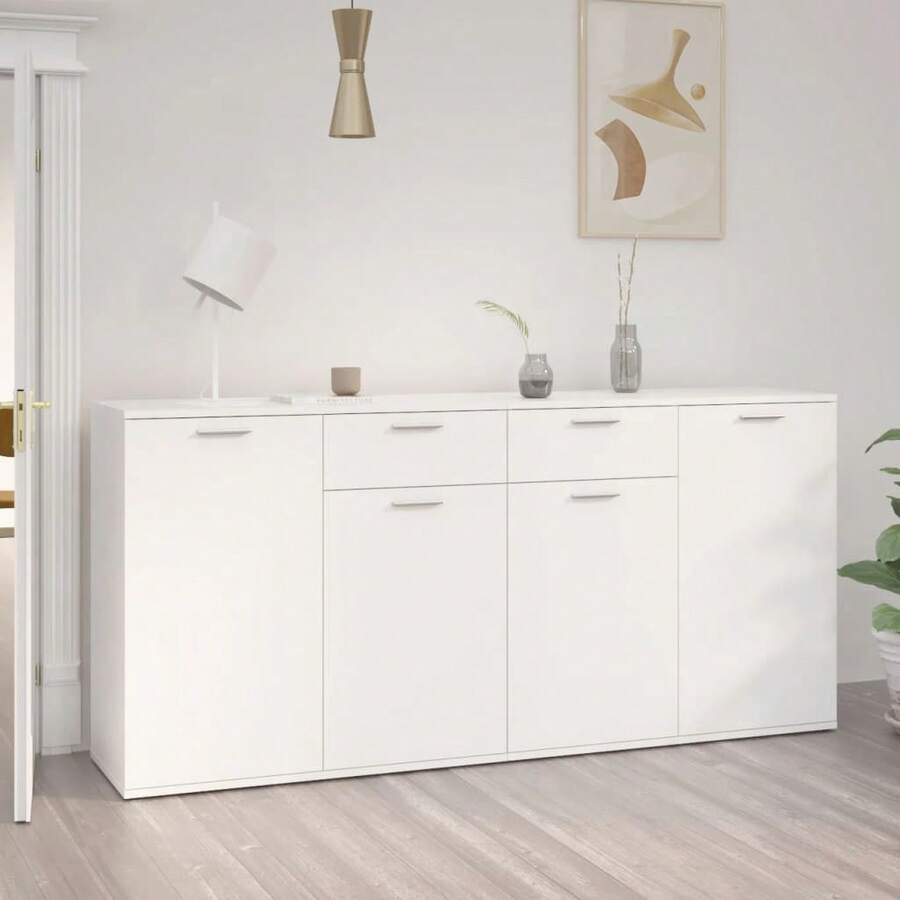 Aparador Larryhot Blanco 160x36x75 cm Madera de ingeniería, duradera, fácil de montar, ideal para la decoración del hogar