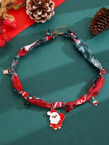 1pc Fashion Heart, Santa Claus, Reindeer, Gingerbread Man, Christmas Tree, Small Bell Pendant Women's Scarf Necklace, Creative Christmas Accessory Suitable For Parties And Decoration