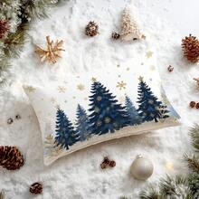 1 pièce Housse de coussin imprimée avec sapin de Noël et flocons de neige, en velours pêche doux, 12"X20"/16"X24" pour canapé moderne, décoration de fête, cadeau - Multicolore - Voir 8