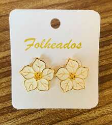 Enameled 5-Petal Flower Earring - 白色 - 查看 2