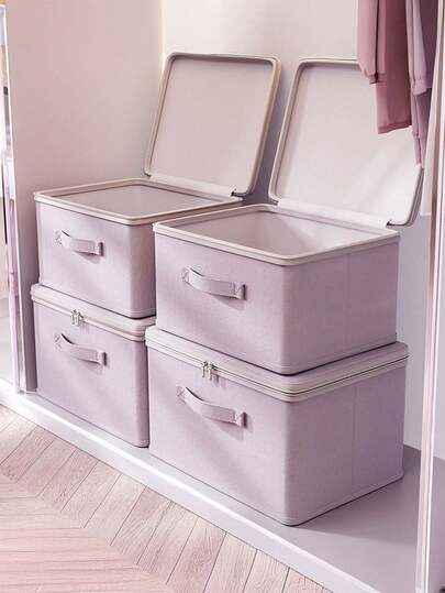 1-Piece Foldable Fabric Storage Box With Lid (Dust-Proof): Multi-Purpose Organizer, Suitable As Closet Storage For Clothes, Office Supplies & More, Home Organization Storage Bin, Pink, 5 Sizes