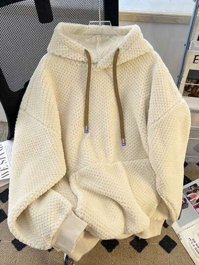 Sudadera con capucha de manga larga y forro de sherpa cómoda para mujer con cordón y bolsillo delantero, de longitud regular, cálida para otoño/invierno