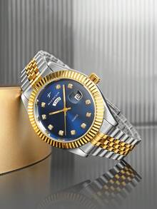 RICECGO 1 Classic Men's Business Quartz Watch, Featuring Dual-Tone Gold & Silver Design, Stainless Steel Strap, And Sophisticated Dual Date Display, Ideal For Holiday Gifts And Daily Wear. - Multicolor - View 6