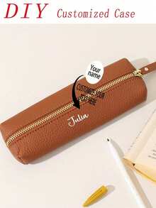 1pc Customized Leather Pencil Case, Personalized Storage Bag, Waterproof And Stain-Resistant, Can Be Customized According To Your Unique Design (Photo, Name, Illustration) - The Perfect Gift For Students, Teachers, Classmates, Friends (Zipper Color Random) - Multicolor - View 8