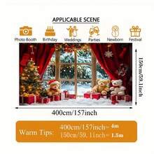 1-częściowe tło do fotografii bożonarodzeniowej i noworocznej – zimowa scena śnieżna z choinką i misiem, odpowiednie na wesela, urodziny i rocznice, dostępne w wielu rozmiarach